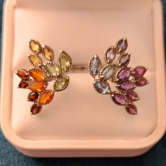 ShopLC Multi Gemstone Cluster Rainbow Open Band Sterling Silver Ring sz-5 - Picture 3 of 6